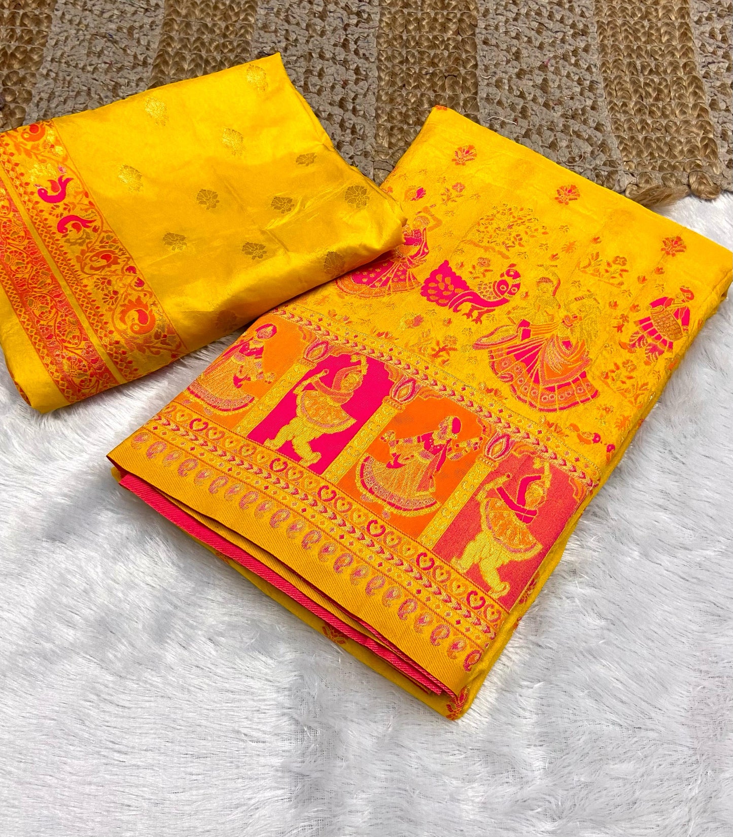 New Pashmina Weaving Rajwadi Saree, Intricate Kashmiri Thread Woven Pallu with Fancy Tassels