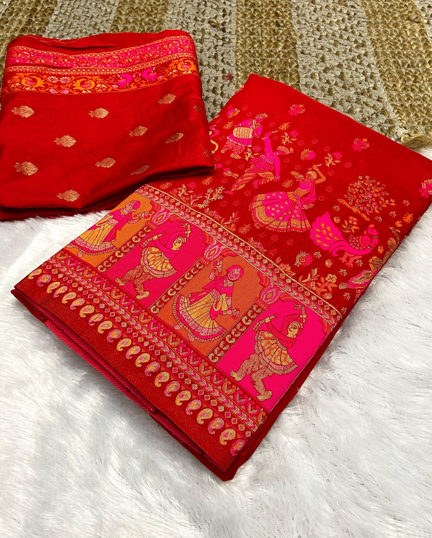 New Pashmina Weaving Rajwadi Saree, Intricate Kashmiri Thread Woven Pallu with Fancy Tassels