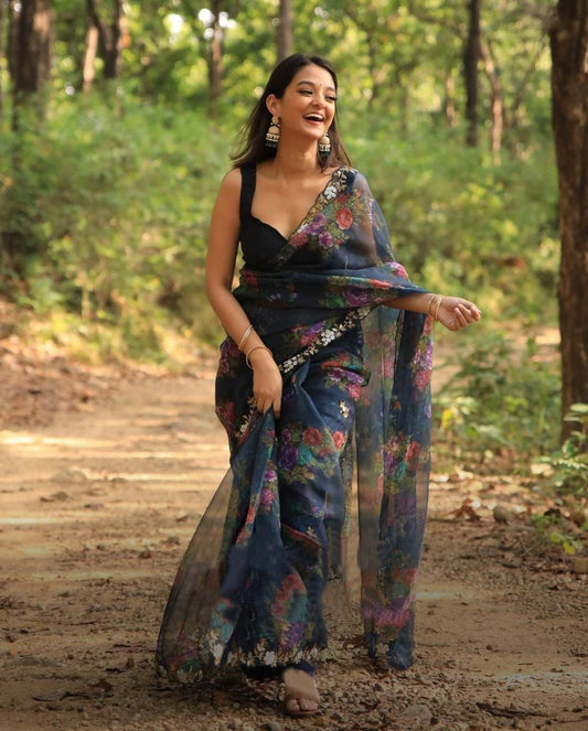 Organza Saree with Handcrafted Detailing