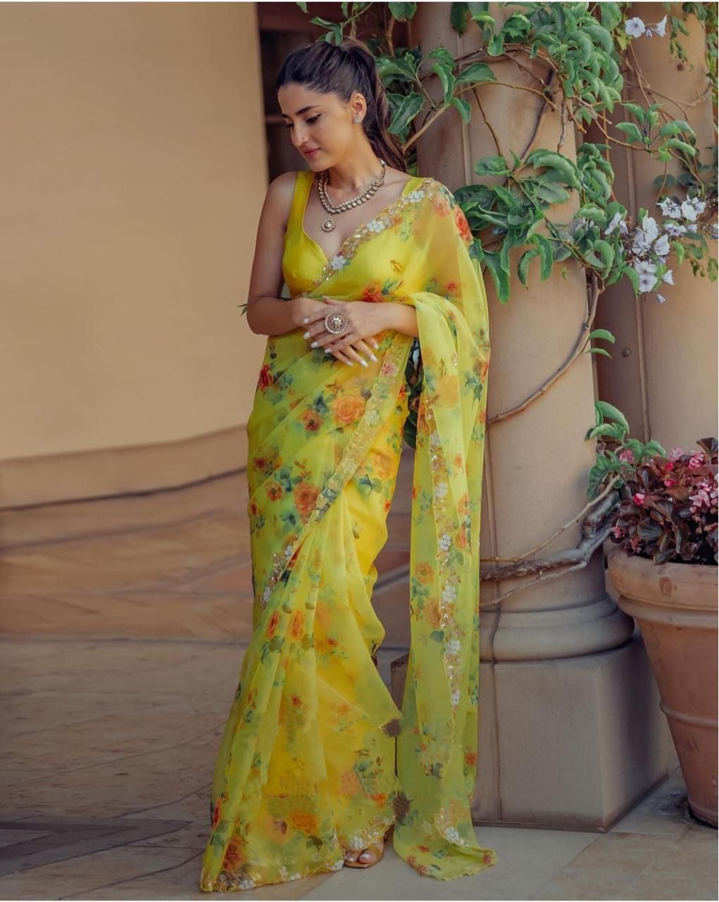 Organza Saree with Handcrafted Detailing