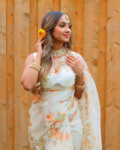 Organza Saree with Handcrafted Detailing