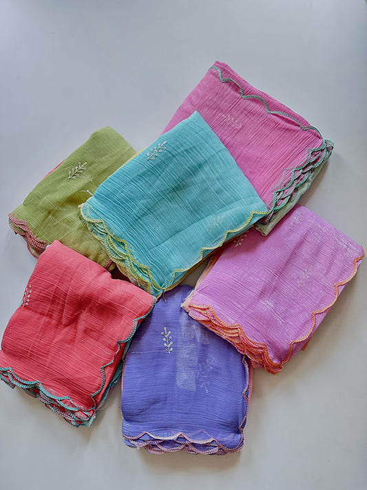 FALGUNI – Fancy Floral Handwork Crush Sarees for Effortless Glam