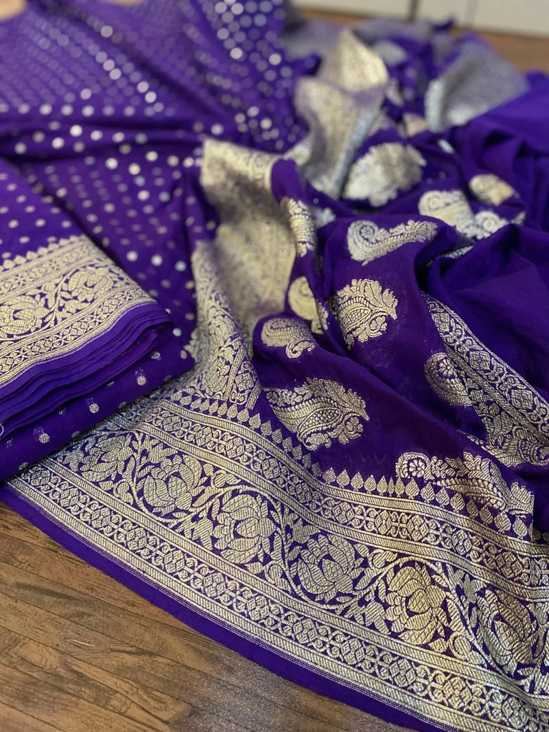 Blue Banarasi Katan Silk Saree, luxurious Zari Weaving with Butti Work