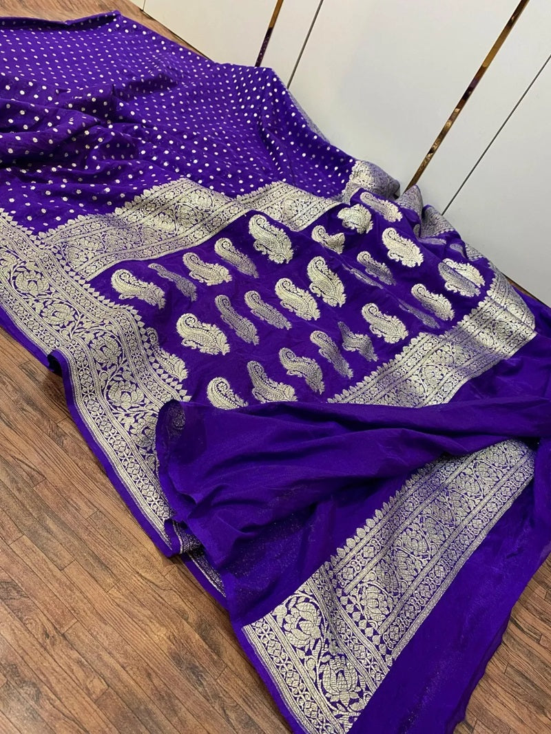 Blue Banarasi Katan Silk Saree, luxurious Zari Weaving with Butti Work