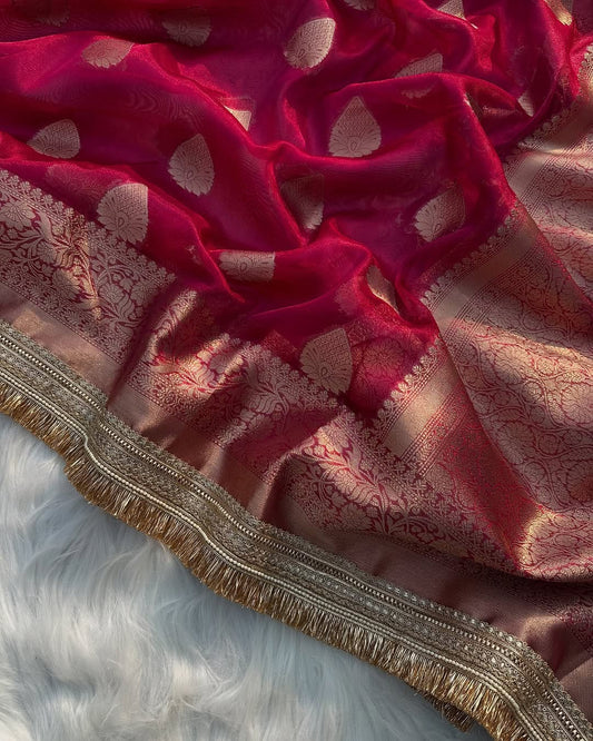 Premium Banarasi Soft Tissue Silk Saree, Weaving all over, Designer Lace Border