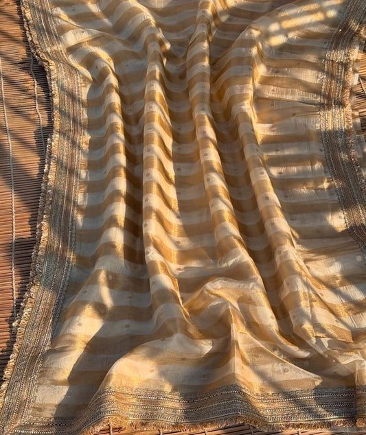 NAYAB Collection: Banarasi Soft Glass Tissue Silk Saree with Diamond Lace Work