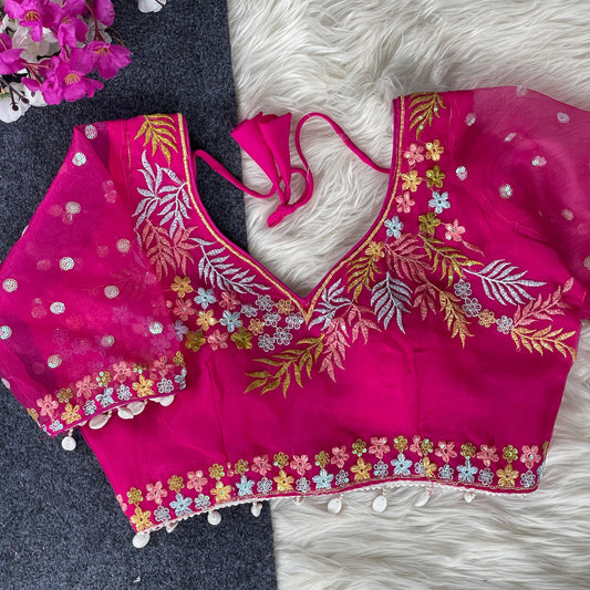Readymade Blouse, Embroidery Work with Lace Detailing, Back Open