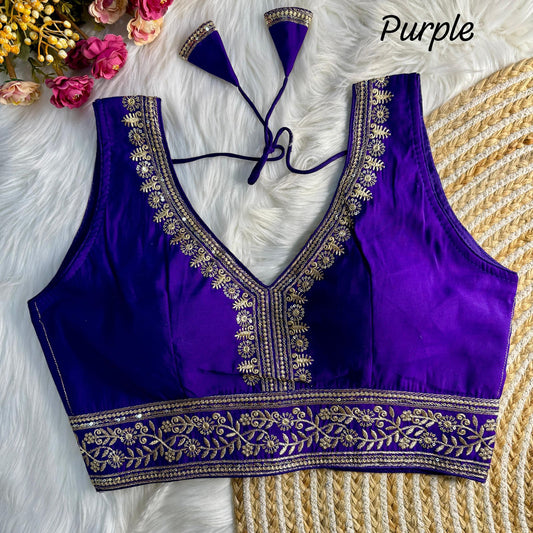 Ready Blouse, Heavy Pure Roman Silk, Heavy Embroidery Sequins Work