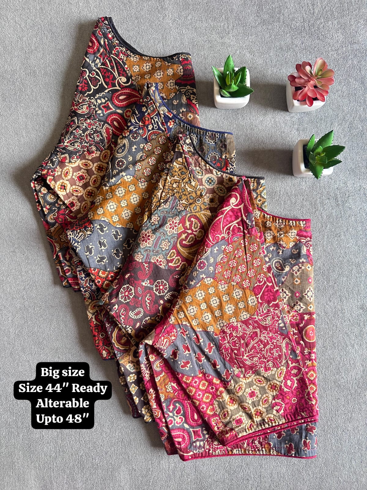 Pure Ajrakh Handloom Cotton Blouse, Boat Neck | Round Neck Options, Non-Padded Blouse