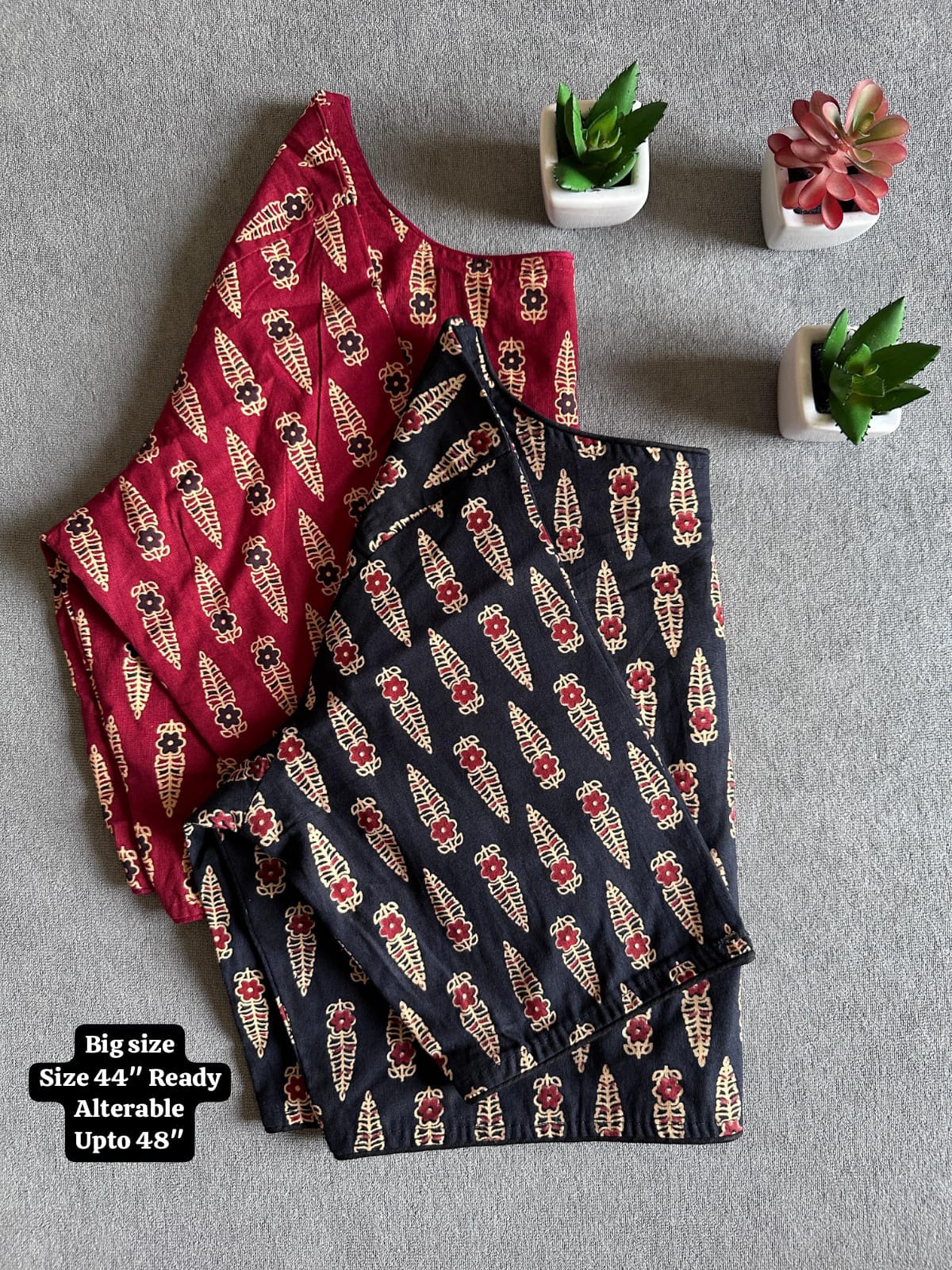Pure Ajrakh Handloom Cotton Blouse, Boat Neck | Round Neck Options, Non-Padded Blouse