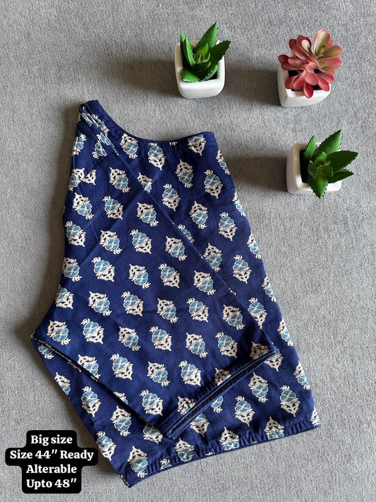 Pure Ajrakh Handloom Cotton Blouse, Boat Neck | Round Neck Options, Non-Padded Blouse