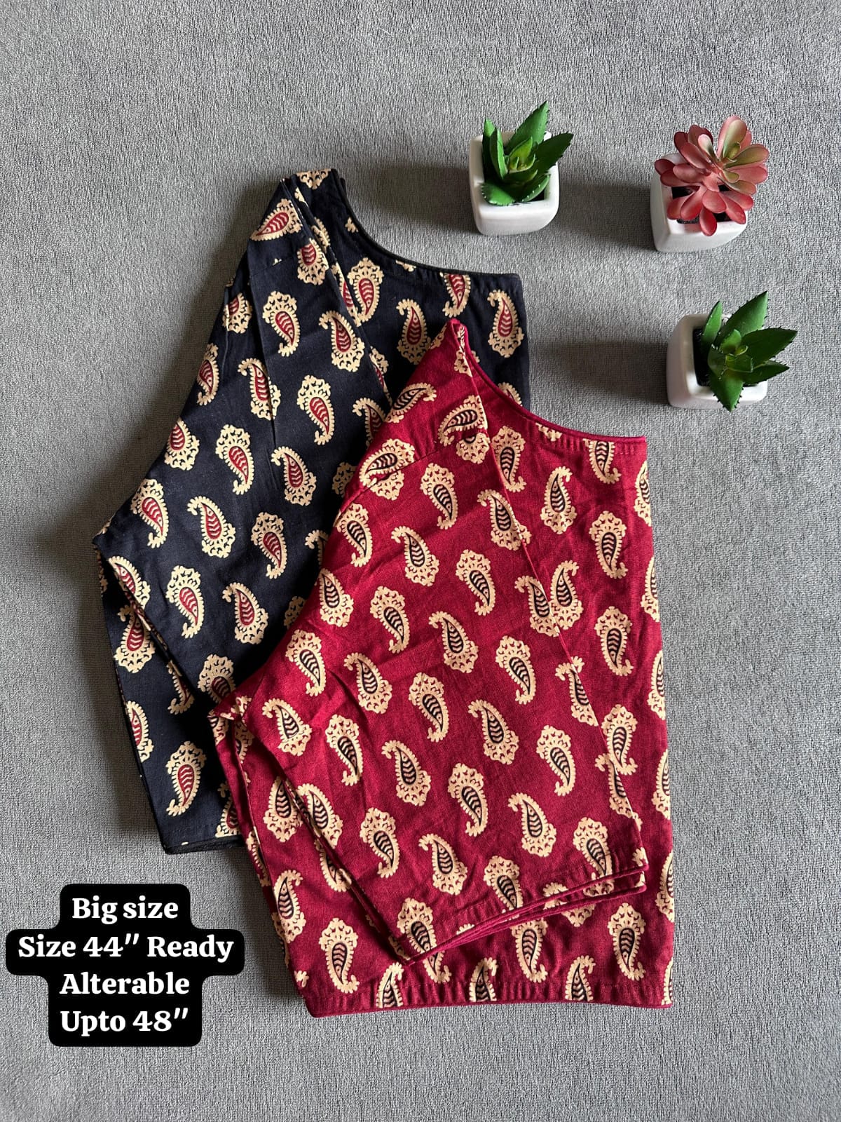 Pure Ajrakh Handloom Cotton Blouse, Boat Neck | Round Neck Options, Non-Padded Blouse