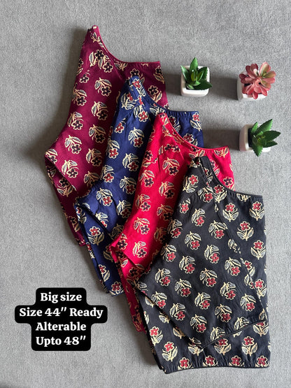 Pure Ajrakh Handloom Cotton Blouse, Boat Neck | Round Neck Options, Non-Padded Blouse