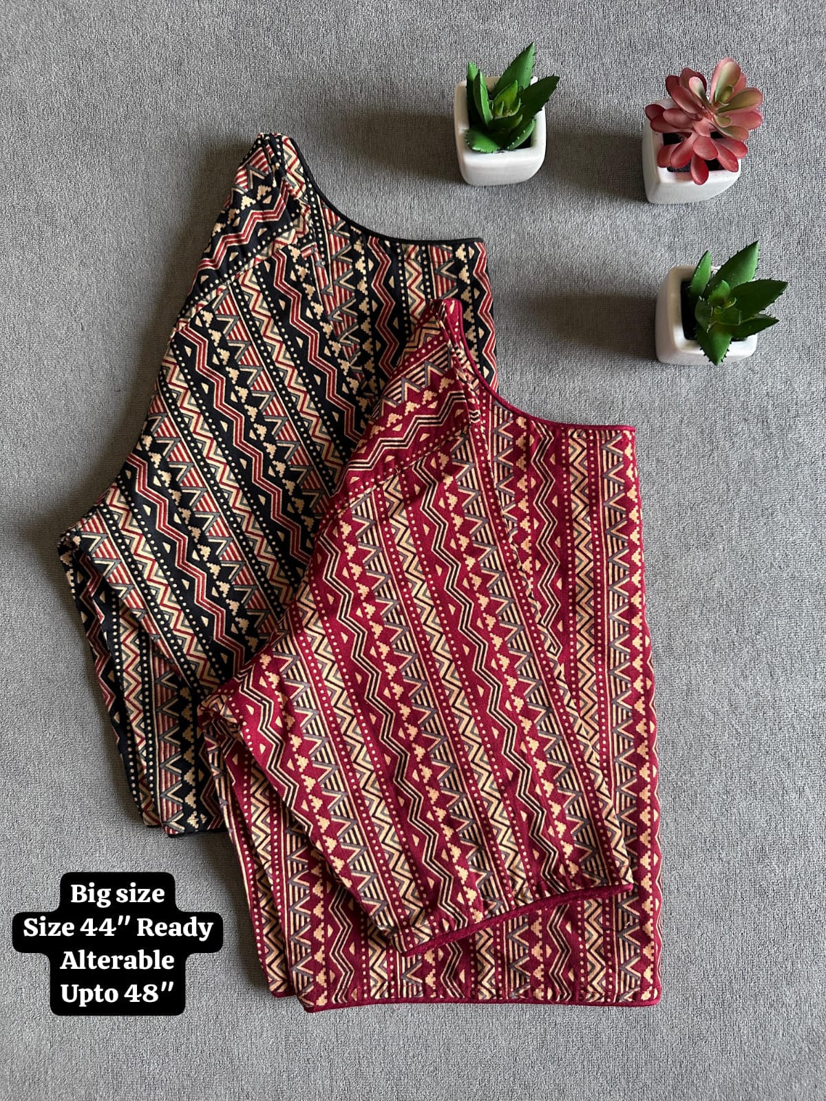 Pure Ajrakh Handloom Cotton Blouse, Boat Neck | Round Neck Options, Non-Padded Blouse