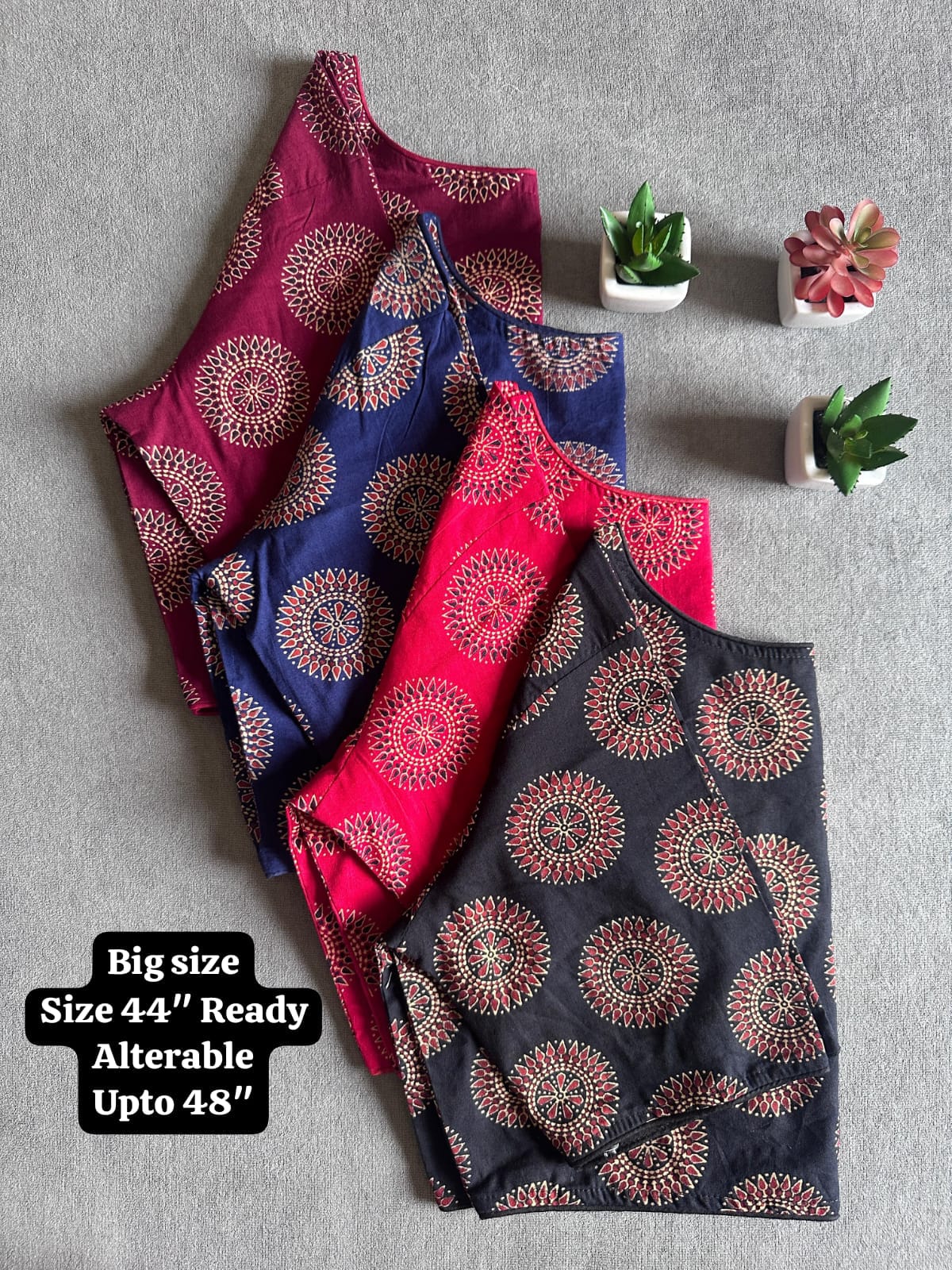 Pure Ajrakh Handloom Cotton Blouse, Boat Neck | Round Neck Options, Non-Padded Blouse