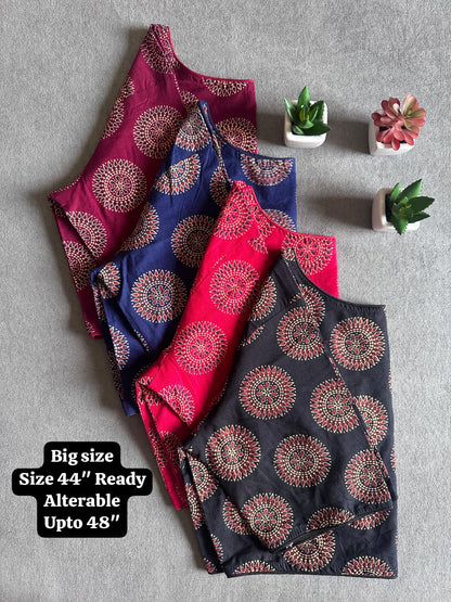 Pure Ajrakh Handloom Cotton Blouse, Boat Neck | Round Neck Options, Non-Padded Blouse