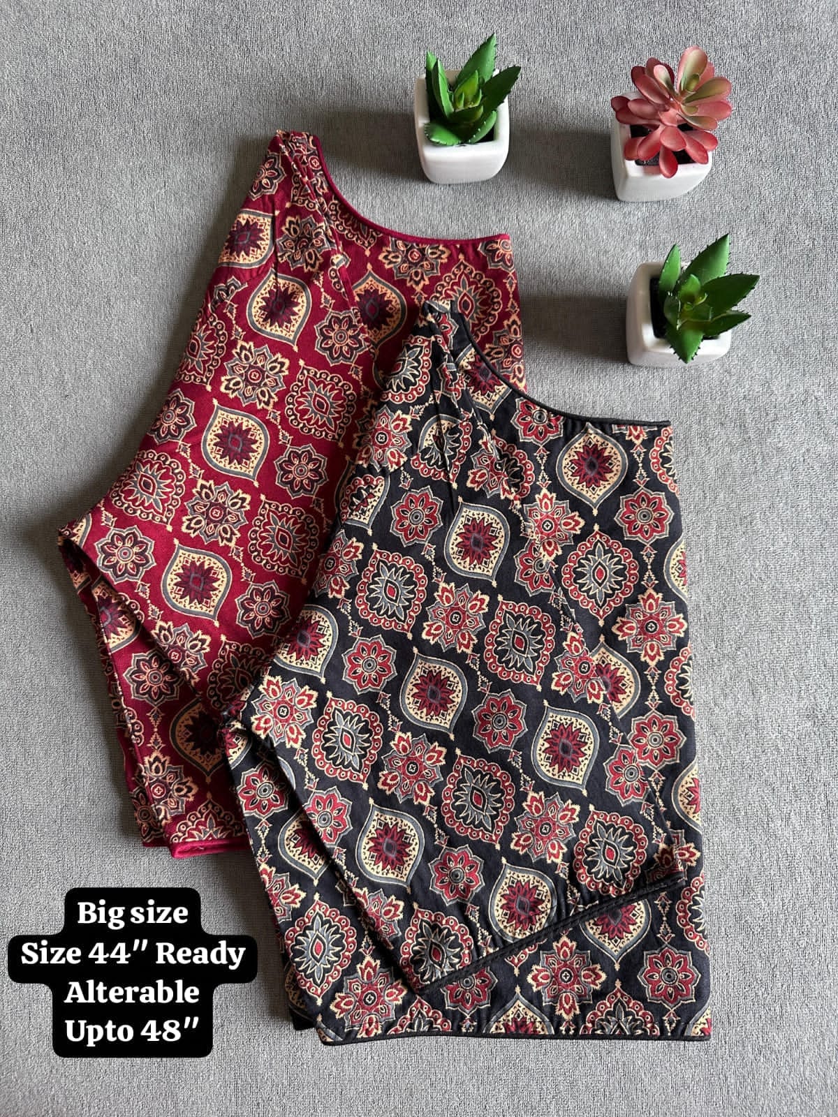 Pure Ajrakh Handloom Cotton Blouse, Boat Neck | Round Neck Options, Non-Padded Blouse
