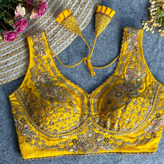 Ready To wear Blouse, Beautiful Heavy Stars &amp; Beads Work with Sabyasachi Neckline