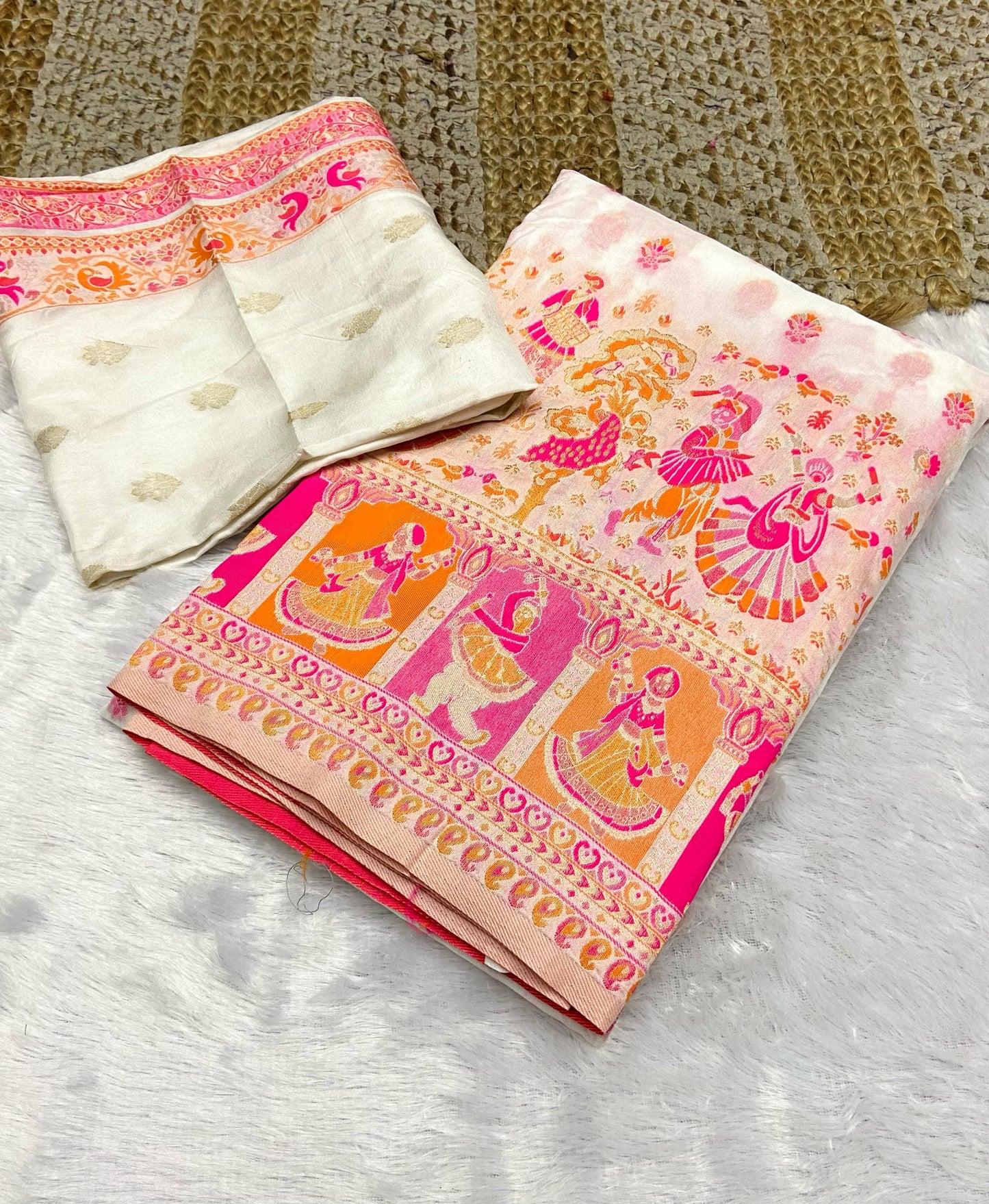 New Pashmina Weaving Rajwadi Saree, Intricate Kashmiri Thread Woven Pallu with Fancy Tassels