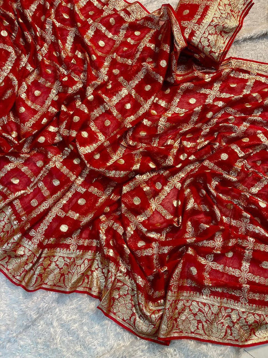 Pure Viscose Georgette Saree, Intricate Zari Jacquard Weaving All Over