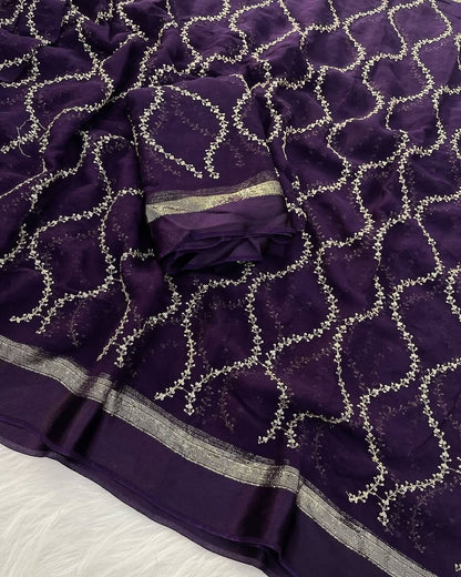 Premium Viscose Georgette Saree, Stunning satin border, exquisite glitter sequence work