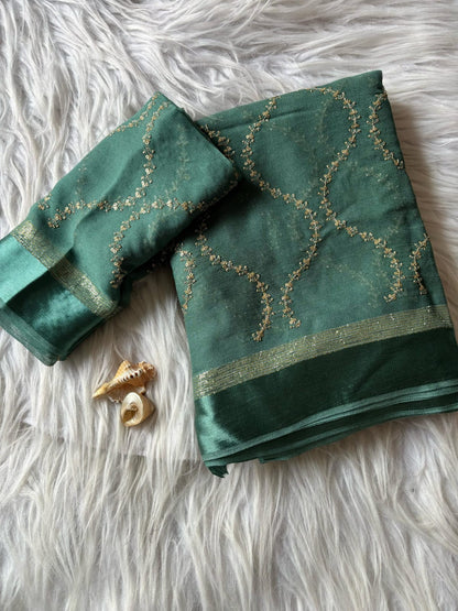 Premium Viscose Georgette Saree, Stunning satin border, exquisite glitter sequence work