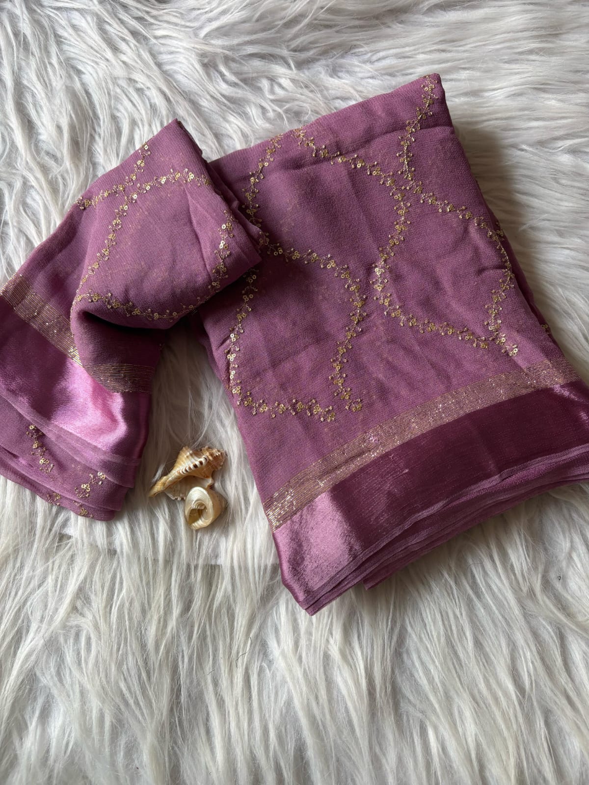 Premium Viscose Georgette Saree, Stunning satin border, exquisite glitter sequence work