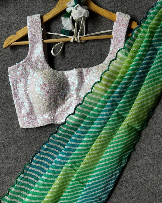 Super Rich Kota Doriya Saree with Unique Leheriya & Embroidery Arco Work