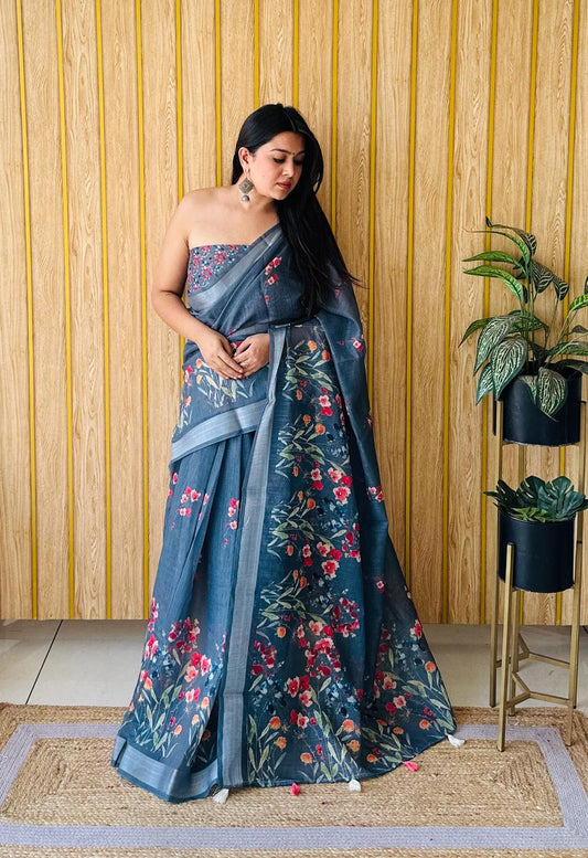 Traditional Charm Meets Modern Style – Batik Printed Linen Silk Sarees