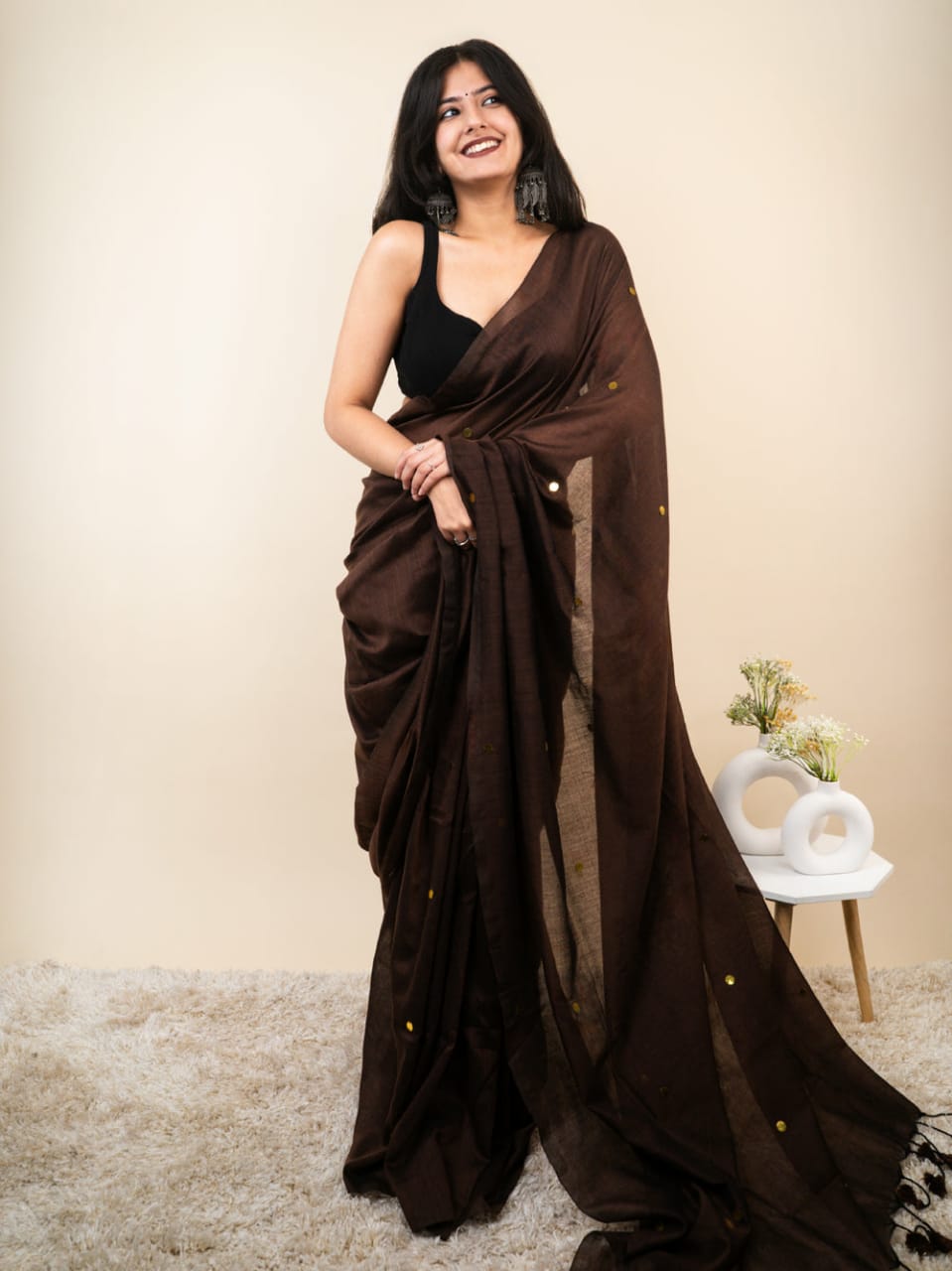Khadi Cotton Saree with Mirror Work – A Touch of Elegance and Tradition