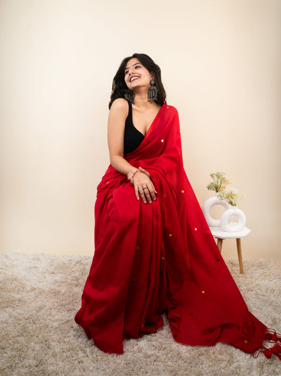 Khadi Cotton Saree with Mirror Work – A Touch of Elegance and Tradition