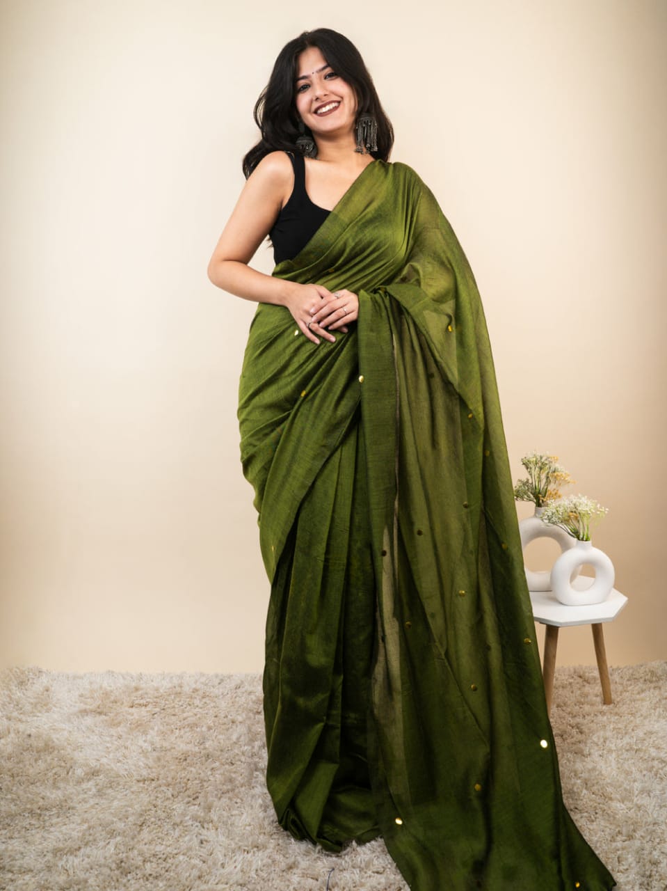 Khadi Cotton Saree with Mirror Work – A Touch of Elegance and Tradition