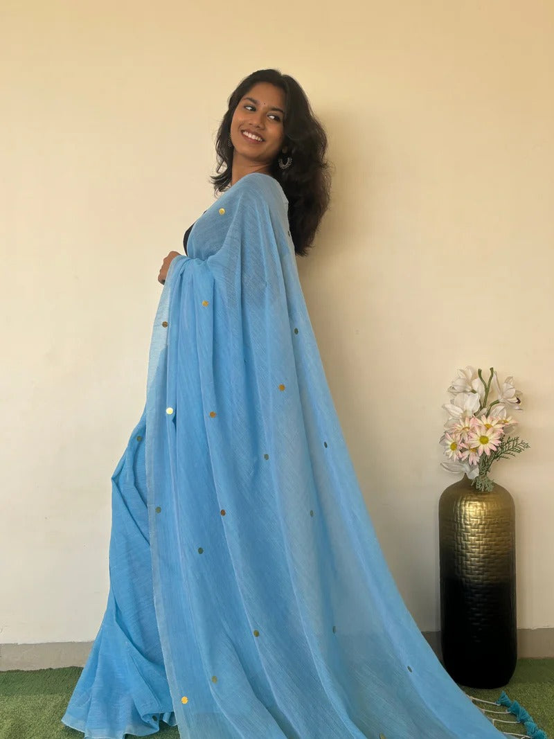 Khadi Cotton Saree with Mirror Work – A Touch of Elegance and Tradition