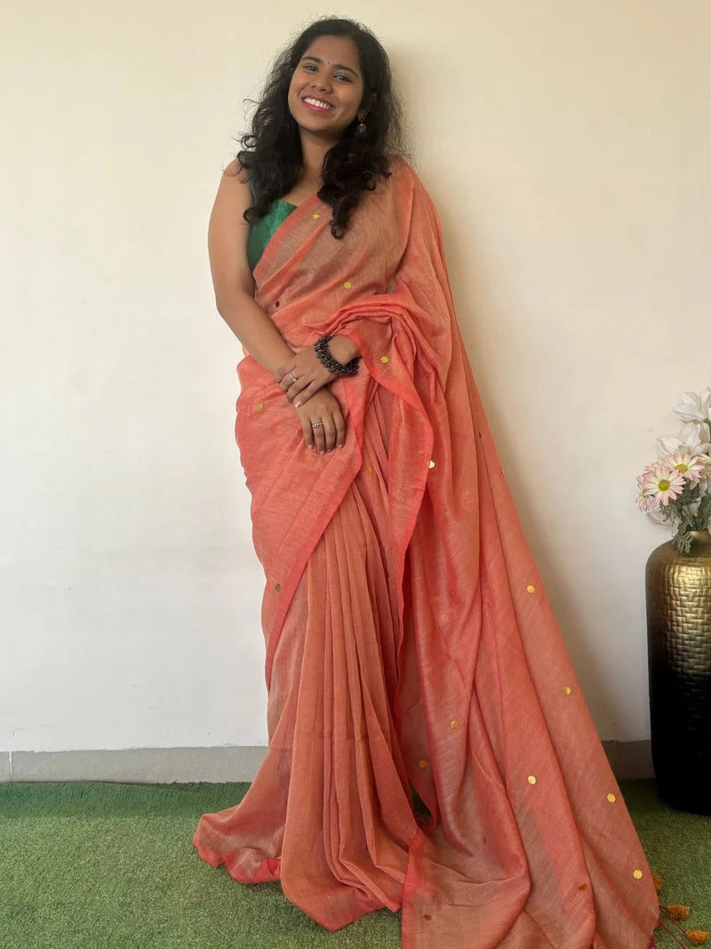 Khadi Cotton Saree with Mirror Work – A Touch of Elegance and Tradition