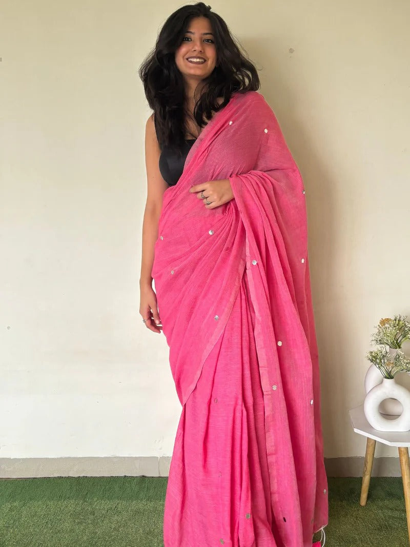 Khadi Cotton Saree with Mirror Work – A Touch of Elegance and Tradition