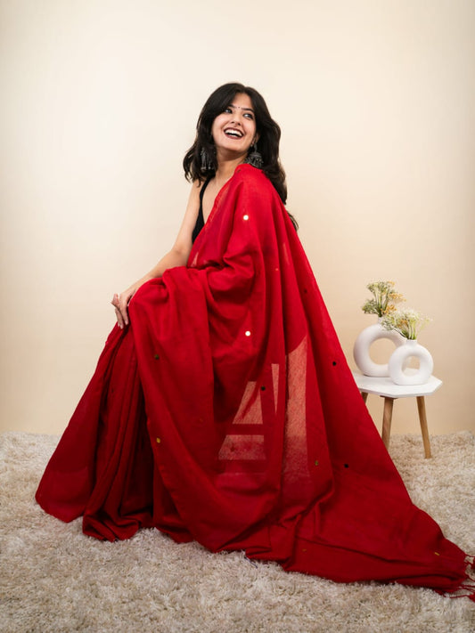 Khadi Cotton Saree with Mirror Work – A Touch of Elegance and Tradition