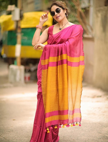 Khadi Cotton Saree with Contrast Blouse – Elegance in Every Drape
