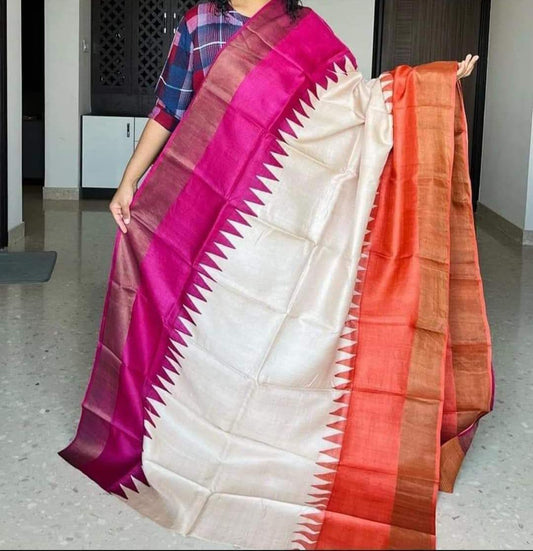 Exquisite Soft Tussar Saree with Kalamkari Print &amp; Zari Border