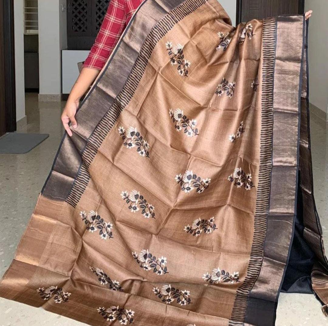 Exquisite Soft Tussar Saree with Kalamkari Print &amp; Zari Border