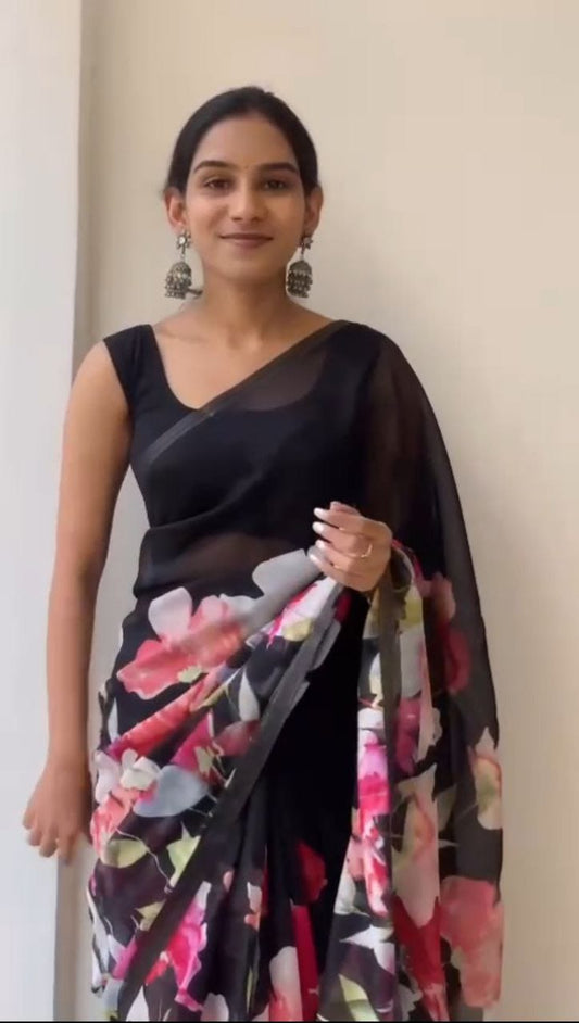 Classy Comfort: Digital Linen with Premium Banglori Satin Blouse