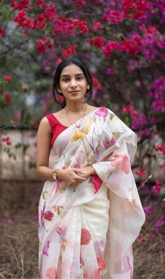 Classy Comfort: Digital Linen with Premium Banglori Satin Blouse