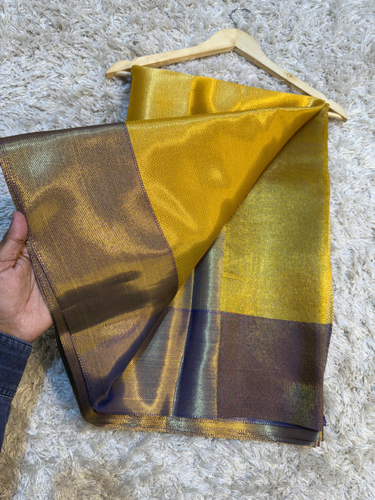 Banarasi Tissue Brocade Tanchui Soft Silk Saree, Allover Gold Zari Weaving