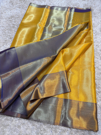 Banarasi Tissue Brocade Tanchui Soft Silk Saree, Allover Gold Zari Weaving