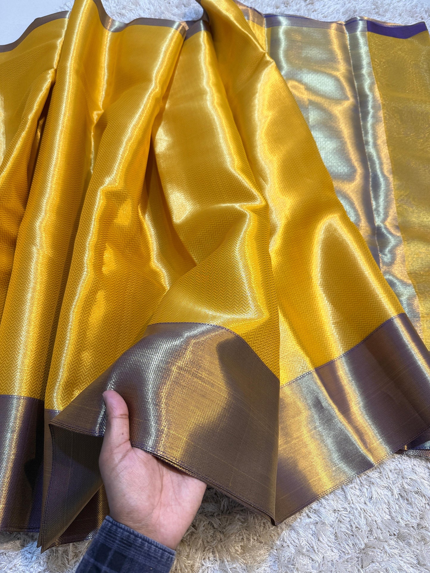 Banarasi Tissue Brocade Tanchui Soft Silk Saree, Allover Gold Zari Weaving
