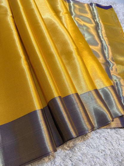 Banarasi Tissue Brocade Tanchui Soft Silk Saree, Allover Gold Zari Weaving