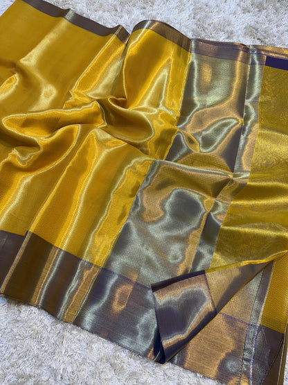 Banarasi Tissue Brocade Tanchui Soft Silk Saree, Allover Gold Zari Weaving