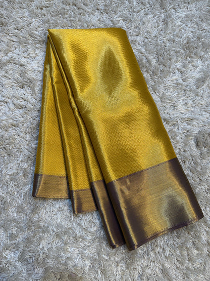 Banarasi Tissue Brocade Tanchui Soft Silk Saree, Allover Gold Zari Weaving