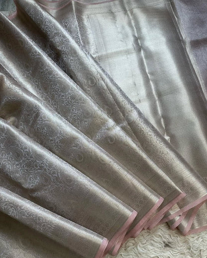 Banarasi Silver Katan Tissue Saree Brocade Blouse