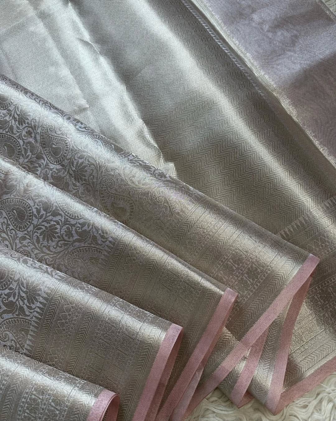 Banarasi Silver Katan Tissue Saree Brocade Blouse