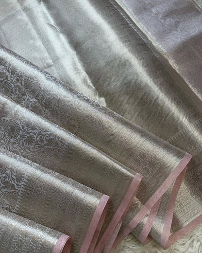 Banarasi Silver Katan Tissue Saree Brocade Blouse